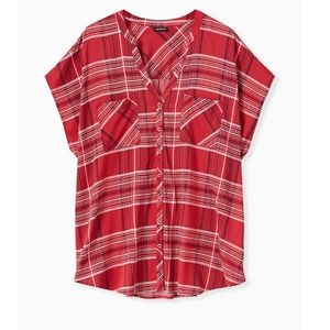 NWT Torrid 2 red plaid button front dolman blouse